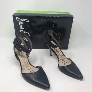Sam Edelman Okala Leather Black Ankle Wrap Pumps